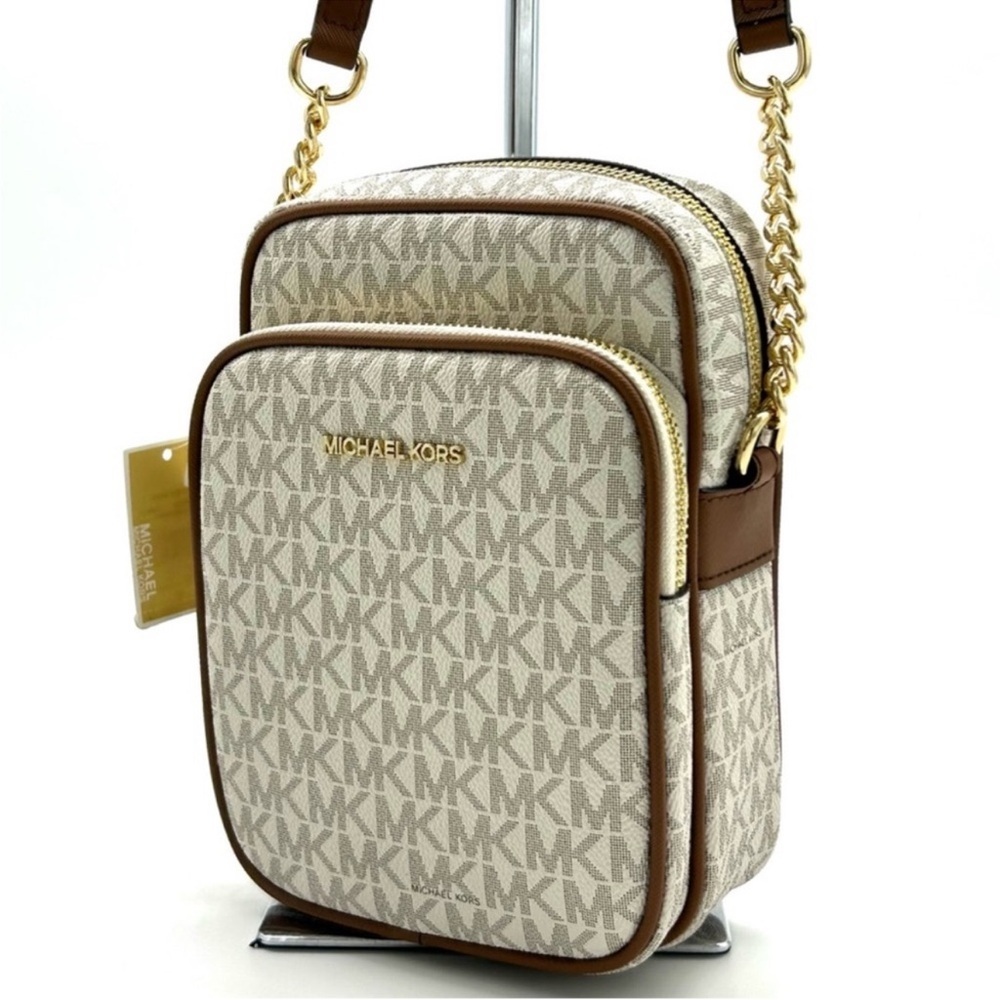 Michael Kors Jet Set Travel Medium Logo Crossbody Bag Vanilla/Brown